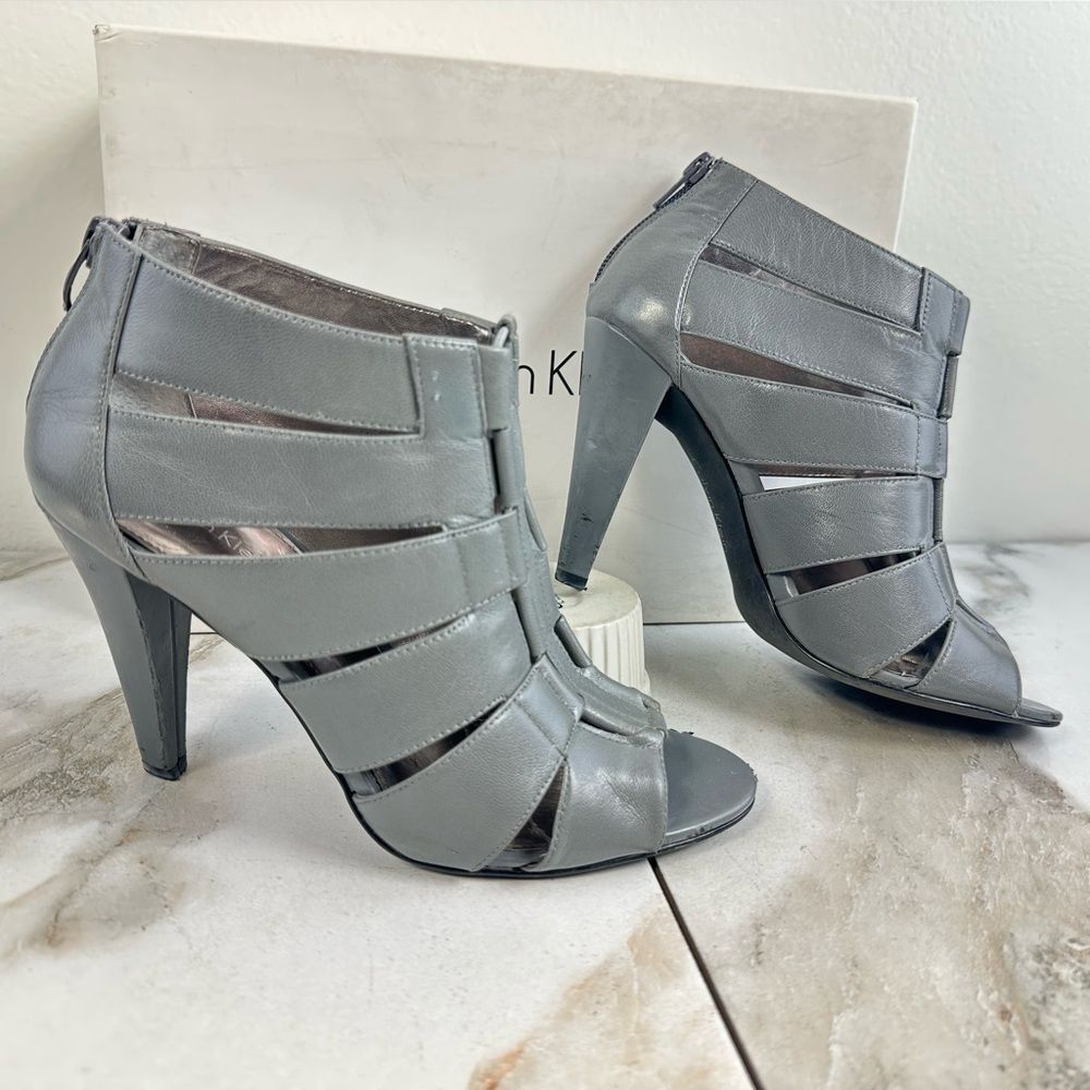 Calvin Klein Camden Kid Skin E8577 Graphite Gray Heels Gladiator Sandals, 7
